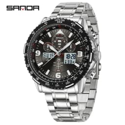 SANDA New Business Quartz Watches for Man Fashion Stainless Steel Tape Date Multifunctional Chronograph 5Bar Waterproof Clock