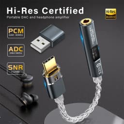 CCZ CM01 Audio Adapter Type C to 3.5mm 8-Core Single Crystal Copper Silver Plated Cable with 32bit CX31993+MAX97220 DAC Chip