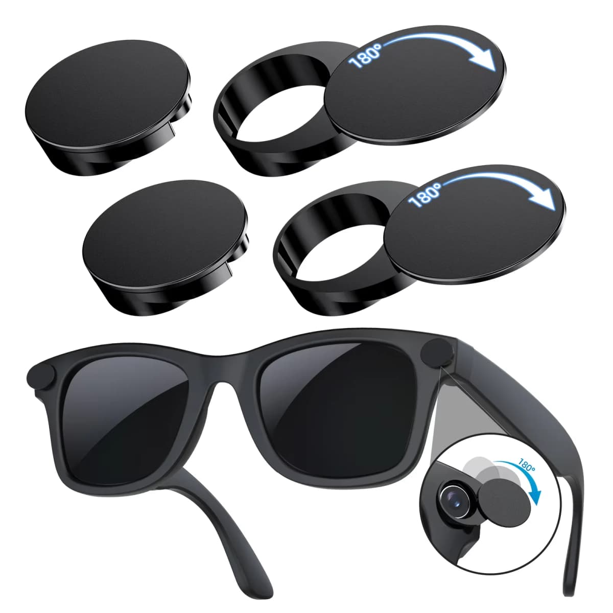 4/6Pcs LED Light Privacy Cover for Ray-Ban Meta Smart Glasses Rotating Camera Lens Shutter for Wayfarer/Skyler/Headliner Gen1&2