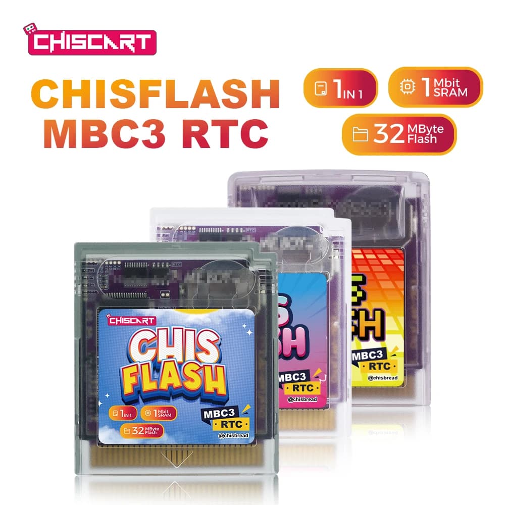 Chiscart MBCX MBC3 RTC V1.0 Flash Cartridge 32MByte 1Mbit SRAM Compatible Game Boy Color, GBA ,GBA SP Console Support Chisburner