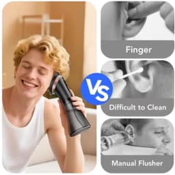 Electric Ear Irrigation Cleaner with Three Pressure Modes Rechargeable Battery Dual Water Tank and Multiple Nozzles for Home Use