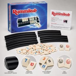 Rummikub Classic Number Tile Strategy Board Game with Black Racks Family Party Kids Adults English Version