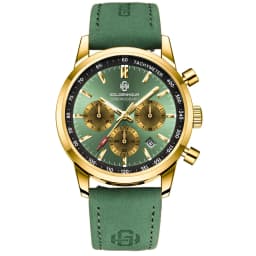 Men's Luxury Watch GOLDENHOUR Green Chronograph Quartz Leather Waterproof Luminous Military Sport Wristwatch Relogio Masculino