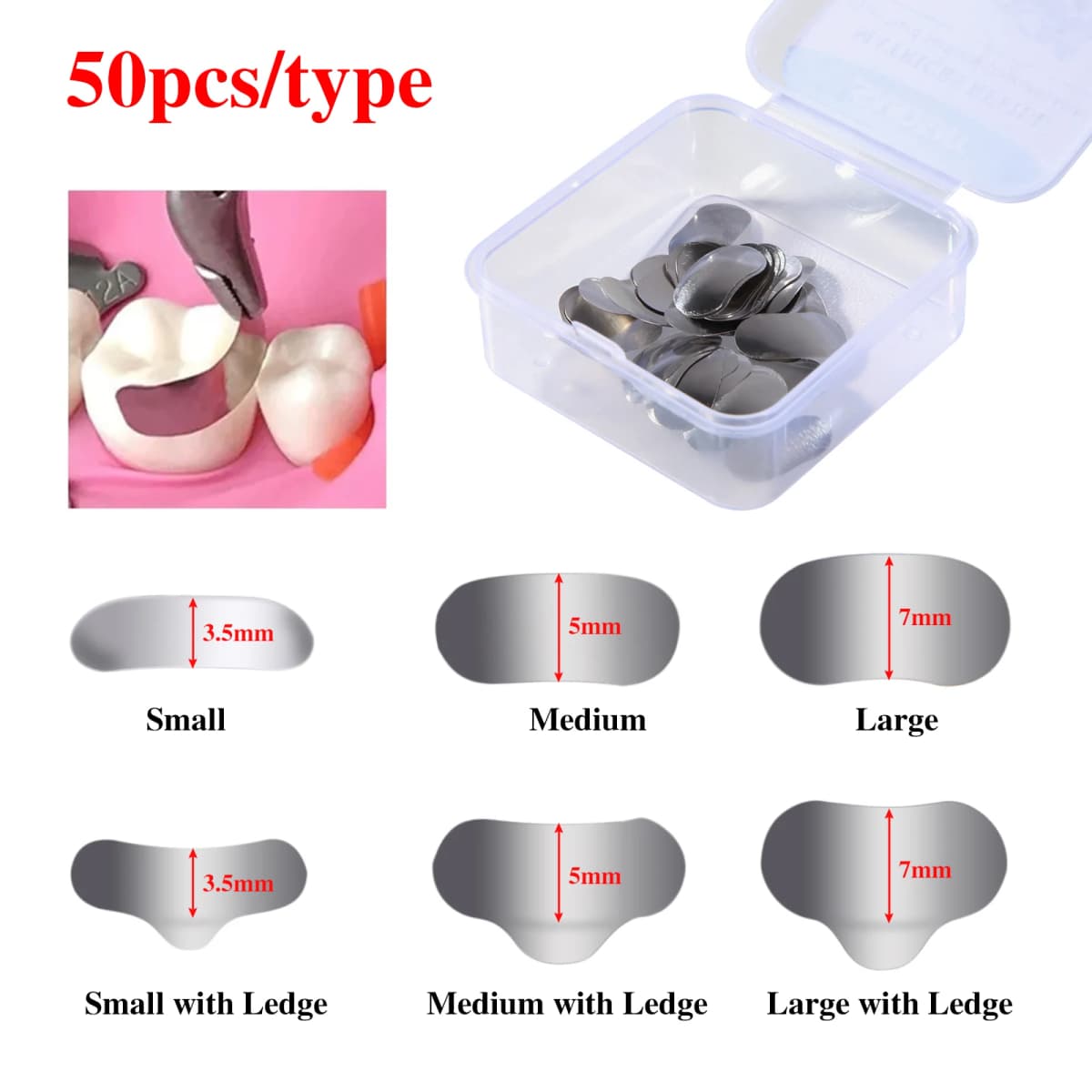 50Pcs Dental Metal Matrices Bands Sectional Contoured Matrix Refill S/M/L Sizes 35μm for Teeth Replacement Dentsit Tools