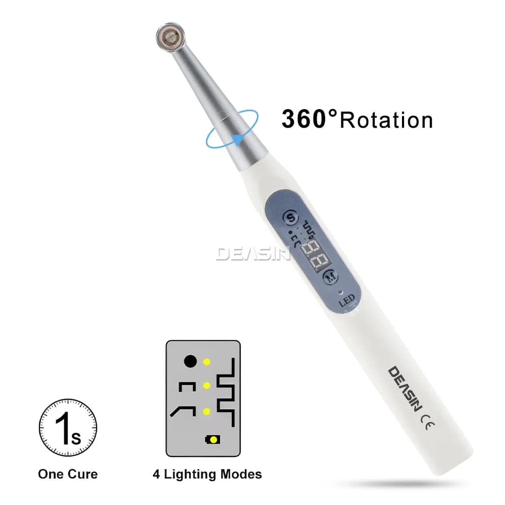 DEASIN Dental LED Light Curing Lamp 360 Degree Rotation 1 to 40 Seconds Cure 4 Lighting Modes Constant Light Intensity