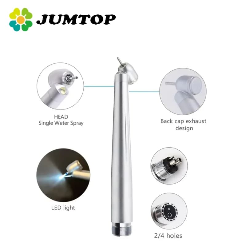 JUMTOP Dental LED High Speed Handpiece 45 Degree Single Water Spray E-generator Integrated Small Head Push Button Handpiece