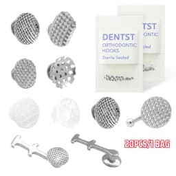 20PCS Dental Orthodontic Lingual Buttons-Bondable Round Mesh Base Composite Clear Ceramic Hook Dentistry Accessories Materials