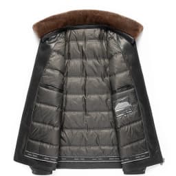 YN-2588 Men's Genuine Leather Down Jacket, Mink Fur Collar, Thick White Duck Down Jacket, Winter Super Thick Warm And Casual