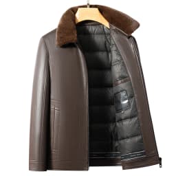YN-2588 Men's Genuine Leather Down Jacket, Mink Fur Collar, Thick White Duck Down Jacket, Winter Super Thick Warm And Casual