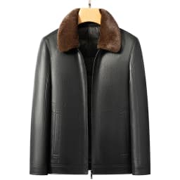 YN-2588 Men's Genuine Leather Down Jacket, Mink Fur Collar, Thick White Duck Down Jacket, Winter Super Thick Warm And Casual