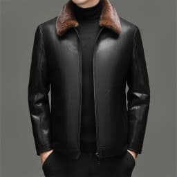 YN-2588 Men's Genuine Leather Down Jacket, Mink Fur Collar, Thick White Duck Down Jacket, Winter Super Thick Warm And Casual