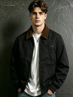 UETEEY Autumn Men Retro Canvas Detroit Jacket Corduroy Collar Heavyweight Short Zip Jacket With Pockets Casual Street Outerwear
