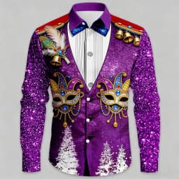 Mardi Gras Men's Carnival Faux Collar and Suit Design Mask with Feathers Shirt Button Up Shirt Long Sleeve Fashion Spring Fall