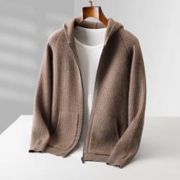 New Men's Thick Zipper Hoodie Cardigan100% Merino Wool Knitted Sweater Casual Loose Autumn/Winter Warm Hoodie Long Sleeve Jacket