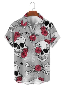 Fashion Skull Floral Men's Shirts Funny Skull 3D Print Streetwear Short Sleeve Tees Hawaiian Shirt Print Lapel Shirts For Men