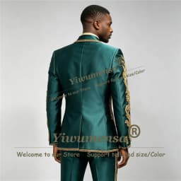 Man Brilliant Satin Tuxedo Suit Gold Crystals Beading Embroidered Prom Blazer Pants 2 Pieces Groom Formal Wear Wedding Outfits