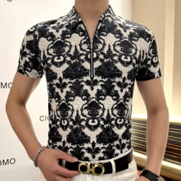Brand Retro Jacquard Polo Shirt for Men Short Sleeve Half Zip Lapel Collar T-shirt Summer Casual Business Social POLO Shirts