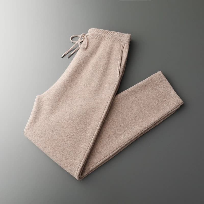 Autumn Winter Thick Men's High Waist Small Foot Pants 100% Merino Wool Knitted Pants Casual Fashion Solid Color Warm Pants