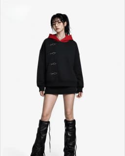 2026 Red Itadori Hoodie Oversized Black Red Spliced Metal Button Casual Sweatshirt Trendy and Simple Men Women Streetwear Jacket
