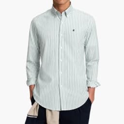 CH Letter Embroidered Stripe Long Sleeve Shirt Men Point Collar Regular Fit Minimalist Chic Soft Cotton Tops
