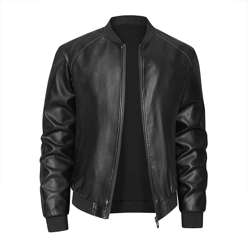 KIDWHXR Men Leather Jacket Thicken Fleece Windproof Waterproof Man Outerwear Punk Stand Collar Long Sleeve Zipper Male Coat