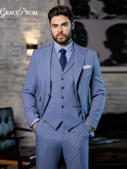 Premium Dusty Blue Men 3PCS Formal Suit Single Breasted Notched Lapel Groom Tuxedo For Wedding Graduation Business Gathering