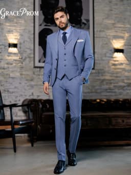 Premium Dusty Blue Men 3PCS Formal Suit Single Breasted Notched Lapel Groom Tuxedo For Wedding Graduation Business Gathering