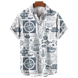 2024 Sailing World Graphic 3D Print Men's Vintage Shirt Fashion Casual Hawaiian Beach Style Summer Oversized Shirts for Men