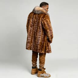 Men's Real Mink Fur Coats With Fox Fur Collar Mid-Length Fur Jacket Cropped Mink Fur Jacket Hot Selling Natural Fur Jacket