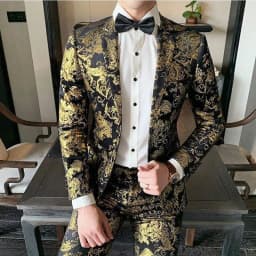 Suits Men's Gold-embroidered Fashionable Banquet Print Dance Singer Trend Host Casual Wedding Dress Male Star Performance Suit