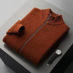 YTFidio 100% Wool Men Sweater Half High Collar Zipper Sweater with pocket Thickened Warm Loose Solid Cardigan Knitwear Basic 193