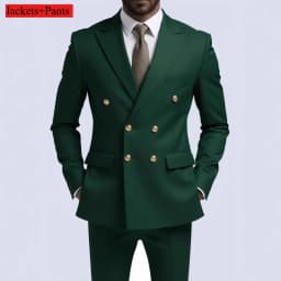 Men Double Breasted Suit Black Slim Fit High Quality Wedding Costume Party Prom Gold Button Male Suits