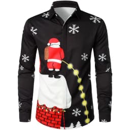 2025 Men's Fashion Retro Santa 3D Print Shirt Long Sleeve Y2K Style Vintage Christmas Party Wear Comfort Fit