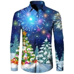 2025 Men's Fashion Retro Santa 3D Print Shirt Long Sleeve Y2K Style Vintage Christmas Party Wear Comfort Fit
