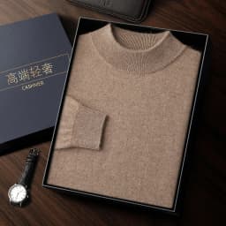 100% High-Quality Cashmere Men's Autumn and Winter Pullover, Semi High Neck Classic Versatile Warm Sweater Jacket