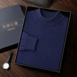 100% High-Quality Cashmere Men's Autumn and Winter Pullover, Semi High Neck Classic Versatile Warm Sweater Jacket