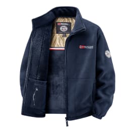 Men's Multi-Color Fleece-Lined Stand-Collar Jacket for Autumn and Winter, Full-Zip Thickened Warm Coat, with Fine Fleece Lining and Elastic Cuff Cuffs, Chest Badge Decoration, Versatile Men's Outerwear for Daily Commuting, Outdoor Activities, and Casual Wear