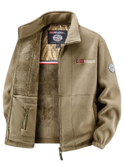 Men's Multi-Color Fleece-Lined Stand-Collar Jacket for Autumn and Winter, Full-Zip Thickened Warm Coat, with Fine Fleece Lining and Elastic Cuff Cuffs, Chest Badge Decoration, Versatile Men's Outerwear for Daily Commuting, Outdoor Activities, and Casual Wear