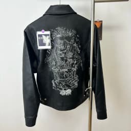 ER/D 25ss custom-dyed lambskin embroidered short wide leather jacket
