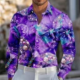 Paisley Retro Carnival Print Men's Long-Sleeve Shirt, Loose Fit, Casual Street Style, Comfortable and Stylish Shirt