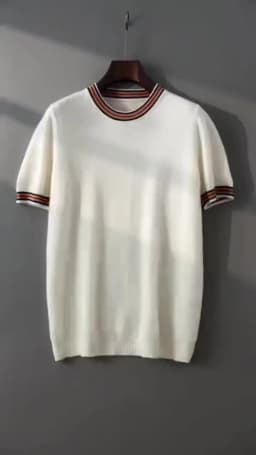 2026 Summer New Fashion O-Neck 100% Wool Knit Short Sleeve Spliced Business Casual T-Shirts Men's Clothing Loose England Tees