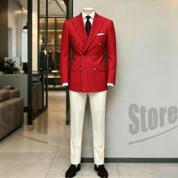 Men's Suit Brown Striped Double Breasted Blazer with Beige Pants Two Piece Formal Business Casual Outfit Office Daily Wear