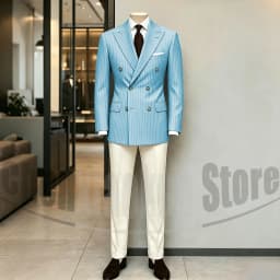 Men's Suit Brown Striped Double Breasted Blazer with Beige Pants Two Piece Formal Business Casual Outfit Office Daily Wear