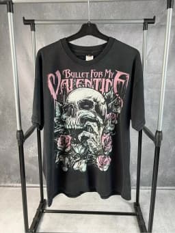 Vintage Bullet for My Valentine Gothic Skull & Roses Heavy Metal Band T-Shirt - Black Unisex Loose Fit Tee with Pink Logo Print (Sizes S-4XL) - 100% Concert & Everyday Streetwear for Men & - Rock Music Gift