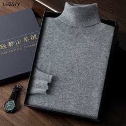 Autumn Winter New 100% Cashmere Sweater Men's Turtleneck Turtlenecks Knit Pullovers Youth Loose Warm Business Casual Solid Top