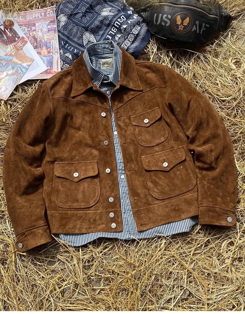 FNY Wholesales.Classic Vintage western leather jacket.Luxury Suede horsehide coat.Retro Short Causal real leather cloth.