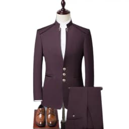 (Jacket+Pants) Men Fashion Simple Wedding Suit Black / Blue / Wine Red 2026 Homme Stand up Collar Business Social Dress 2 Piece