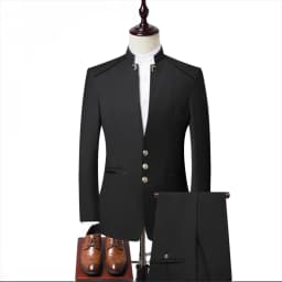 (Jacket+Pants) Men Fashion Simple Wedding Suit Black / Blue / Wine Red 2026 Homme Stand up Collar Business Social Dress 2 Piece