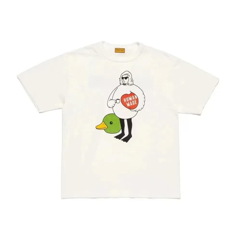 2026 New HUMAN MADE Back cartoon Printed T-Shirt Japanese Bamboo Cotton Unisex Retro Round Neck Short Sleeved Shirt