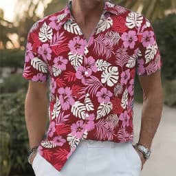 Men's Floral Print Tropical Flowers Palm Leaf Summer Hawaiian Shirt Aloha Shirt Short Sleeve Hawaiian Vacation Beach Wear Summer